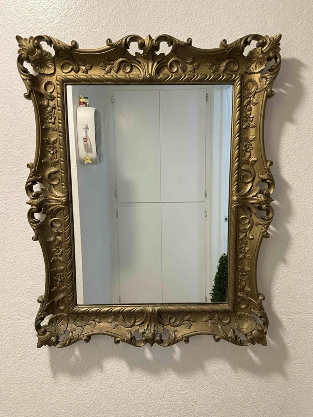 Vintage 28" Ornate Gold Baroque Wall Mirror Hollywood Regency Decor
